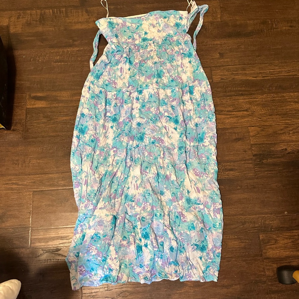 Strapless Floral Dress in Blue and Purple